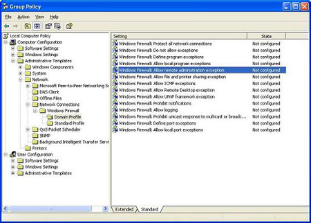 Windows Firewall policy setting to enable remote administration