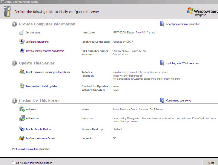 The Initial Configuration screen in Windows Server 2008