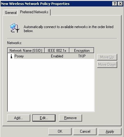 The Preferred Networks tab allows you to specify your preferred networks in order of preference.