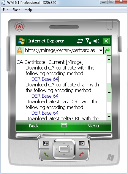 download certificate authority with Base 64 encoding