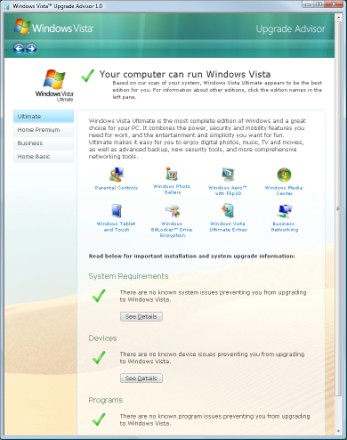 The scan results inform you of any issues preventing an upgrade.