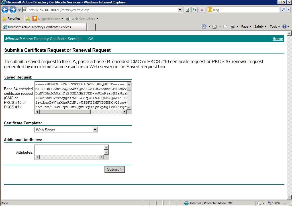 Paste certificate request info