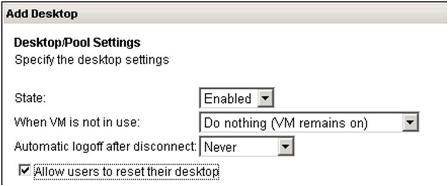 Desktop pool settings
