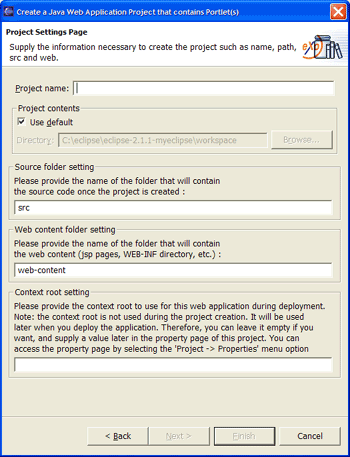 The project settings page (part 1 of 3)